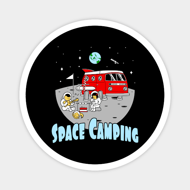 Space Camping Adventure cute Astronauts on Moon Magnet by Foxxy Merch